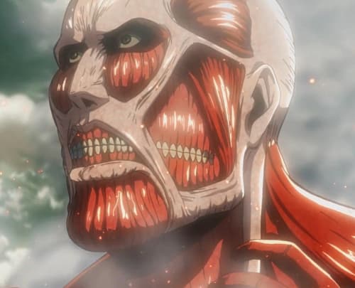 The Colossal Titan from Attack on Titan, held up online as the aspirational endpoint of a committed mewing regimen