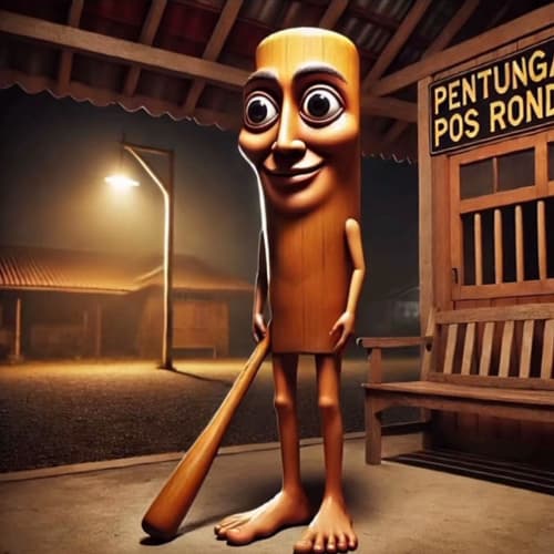 Pictured a wooden stick holding a baseball bat